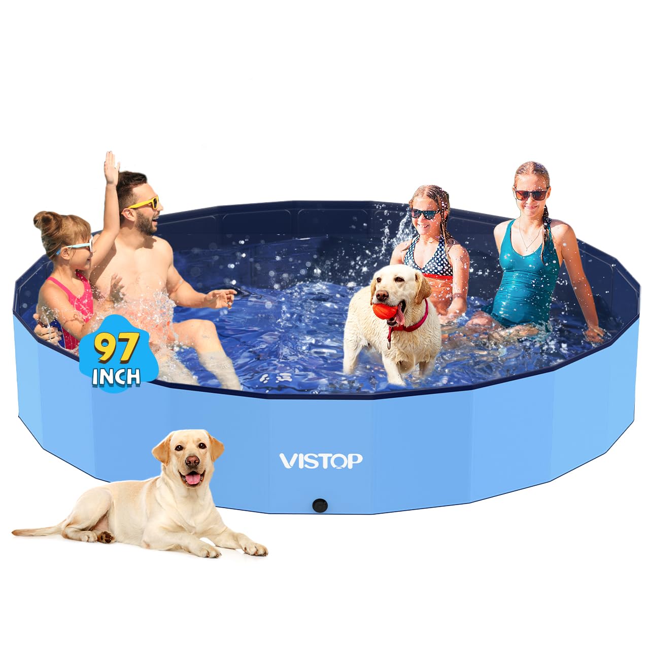 Hot VISTOP Extra Large Foldable Dog Pool XXL, Hard Plastic Shell Portable Swimming Pool for Dogs Cats and Kids Pet Puppy Bathing Tub Collapsible Kiddie Pool (67inch.D x 11.8inch.H, Blue)