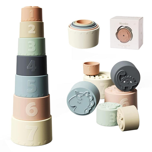 Hot Moonkie Stacking Cups Toy, Fun Educational Baby Toys Silicone Soft Teething Toy, Age 6+ Months, 7 Piece Set