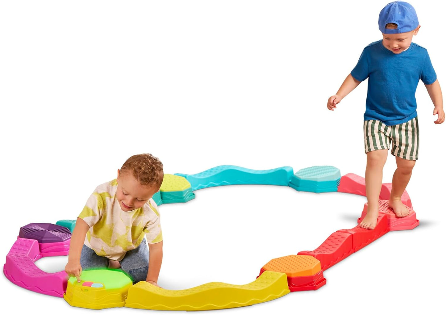 HotB. toys Balance Beam Set, Musical Wavy Beams & Sensory Stones, Summer | Balance & Groove Set with 8 wavy beams, 5 sensory stones, and 1 musical stepping stone for indoor or outdoor play, 3+ Years