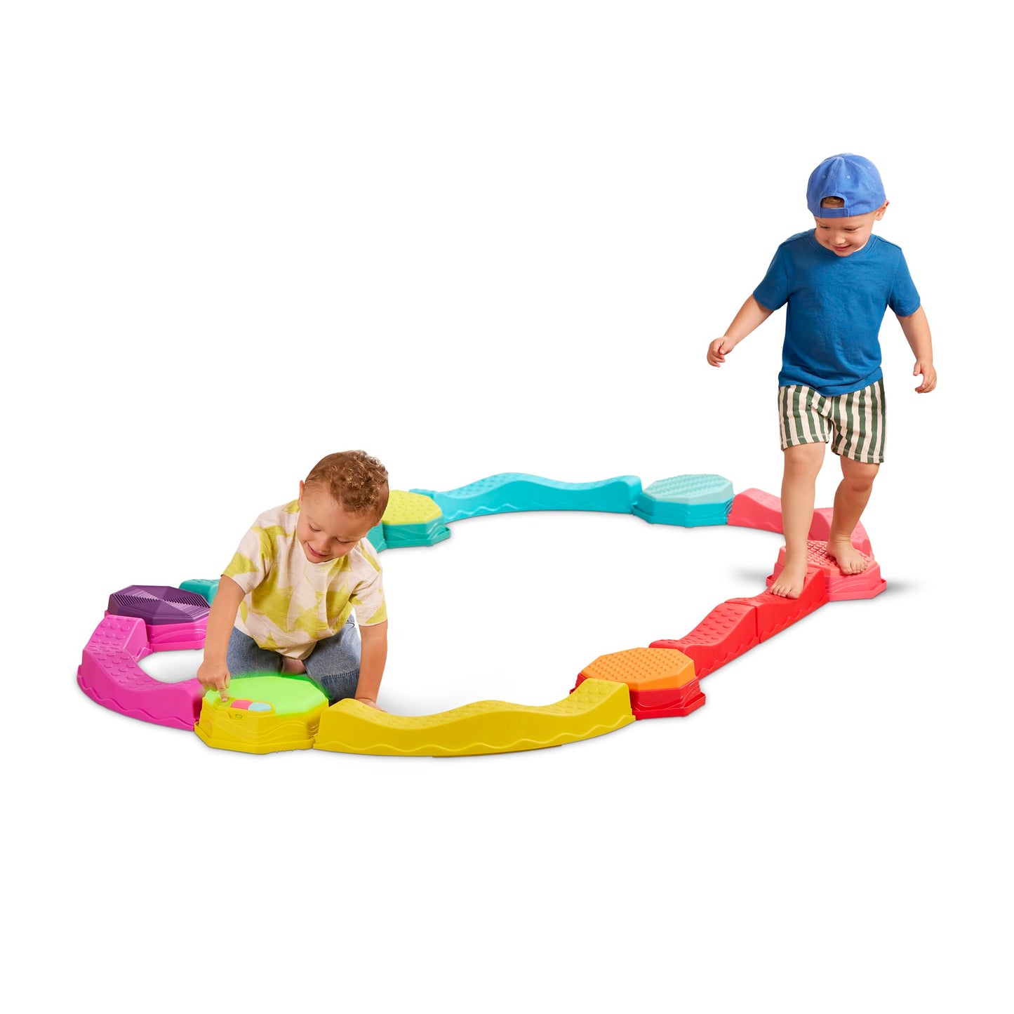 HotB. toys Balance Beam Set, Musical Wavy Beams & Sensory Stones, Summer | Balance & Groove Set with 8 wavy beams, 5 sensory stones, and 1 musical stepping stone for indoor or outdoor play, 3+ Years