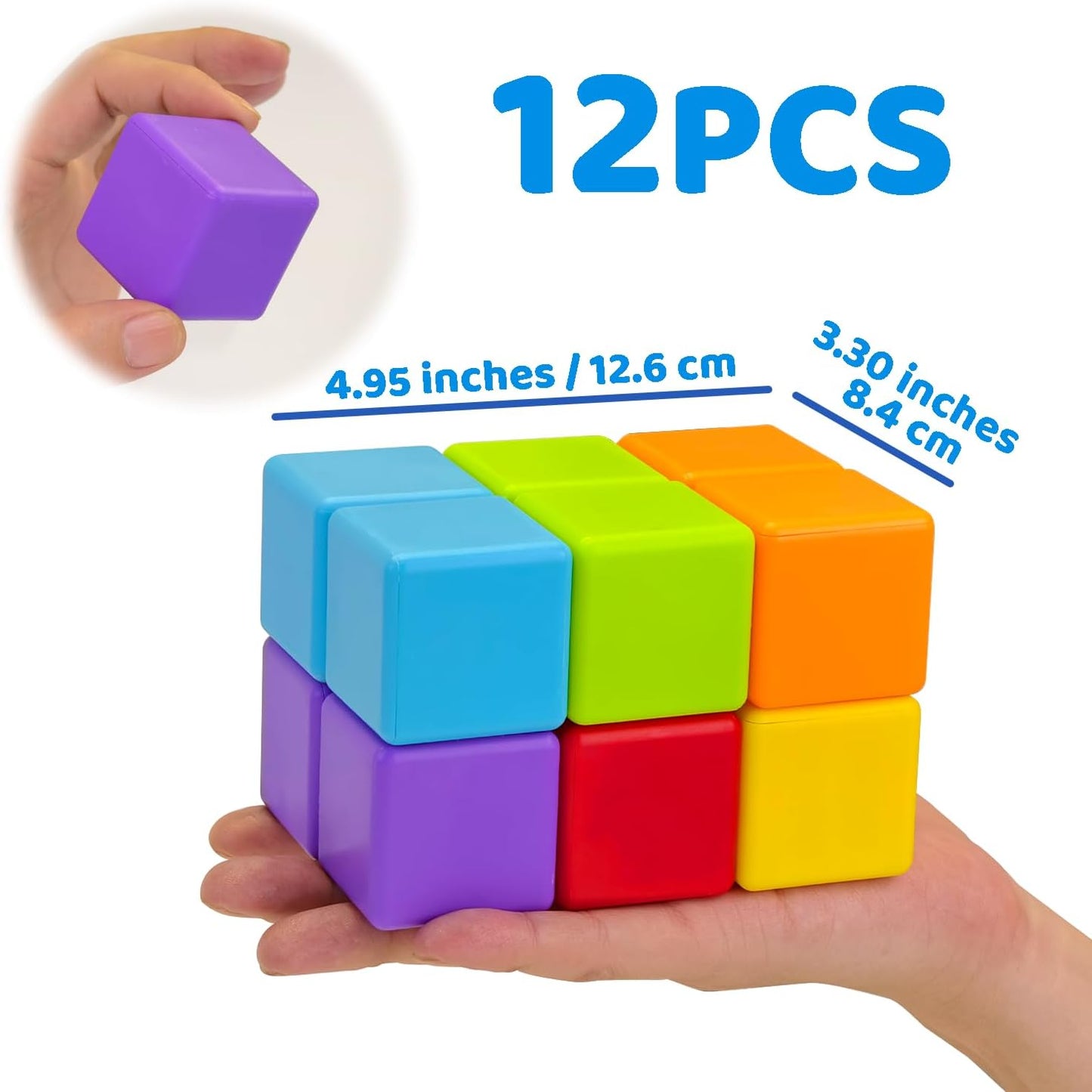 HotMagnetic Building Blocks Large, 1.65 inch Magnetic Stacking Cubes for Toddlers, Sensory & Montessori Toys for Boys & Girls 1 2 3 Years Old (12 PCS)