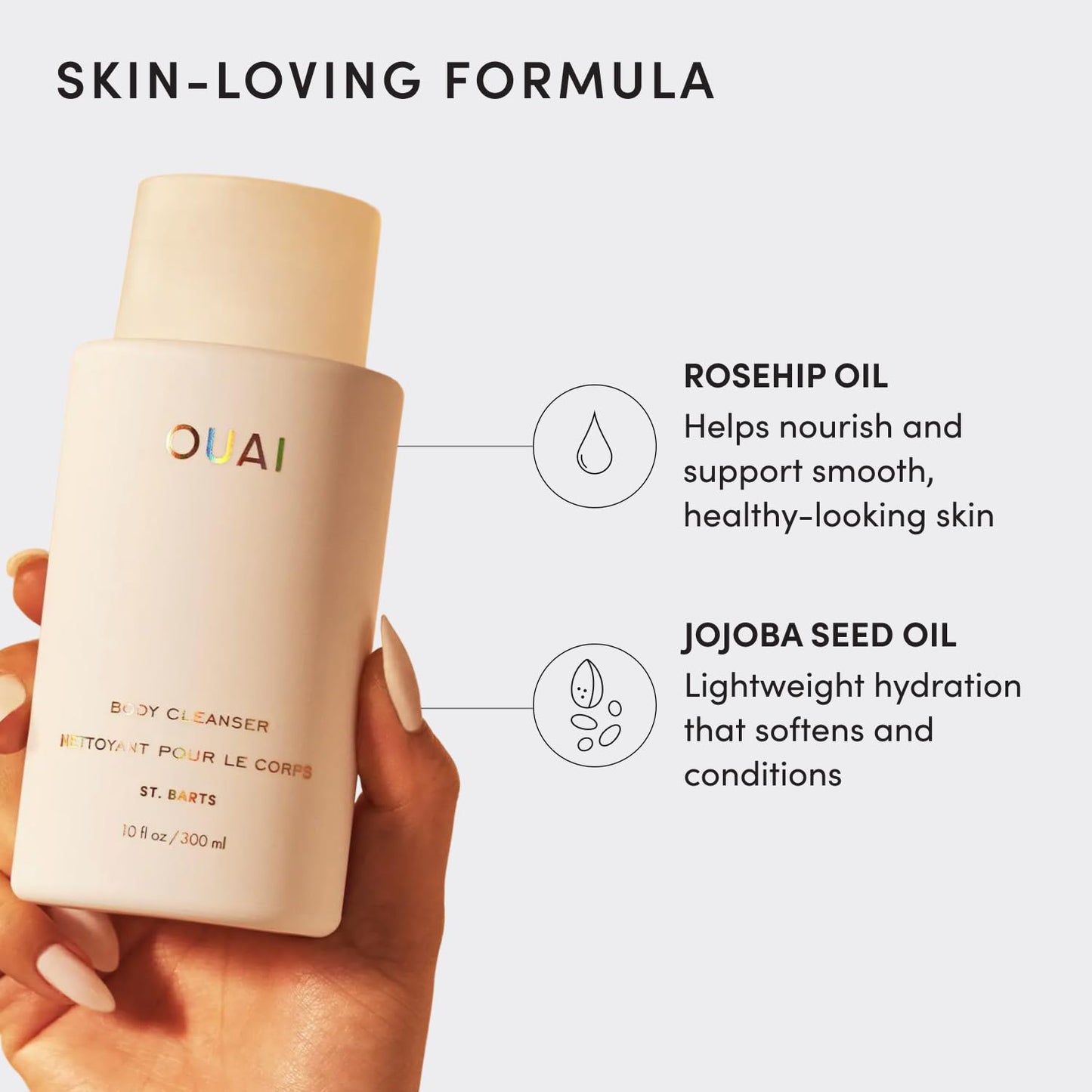 HotOUAI Body Cleanser, St. Barts - Foaming Body Wash with Jojoba Oil and Rosehip Oil to Hydrate, Nurture, Balance and Soften Skin - Paraben, Phthalate and Sulfate Free Skin Care Products (10 Fl Oz)