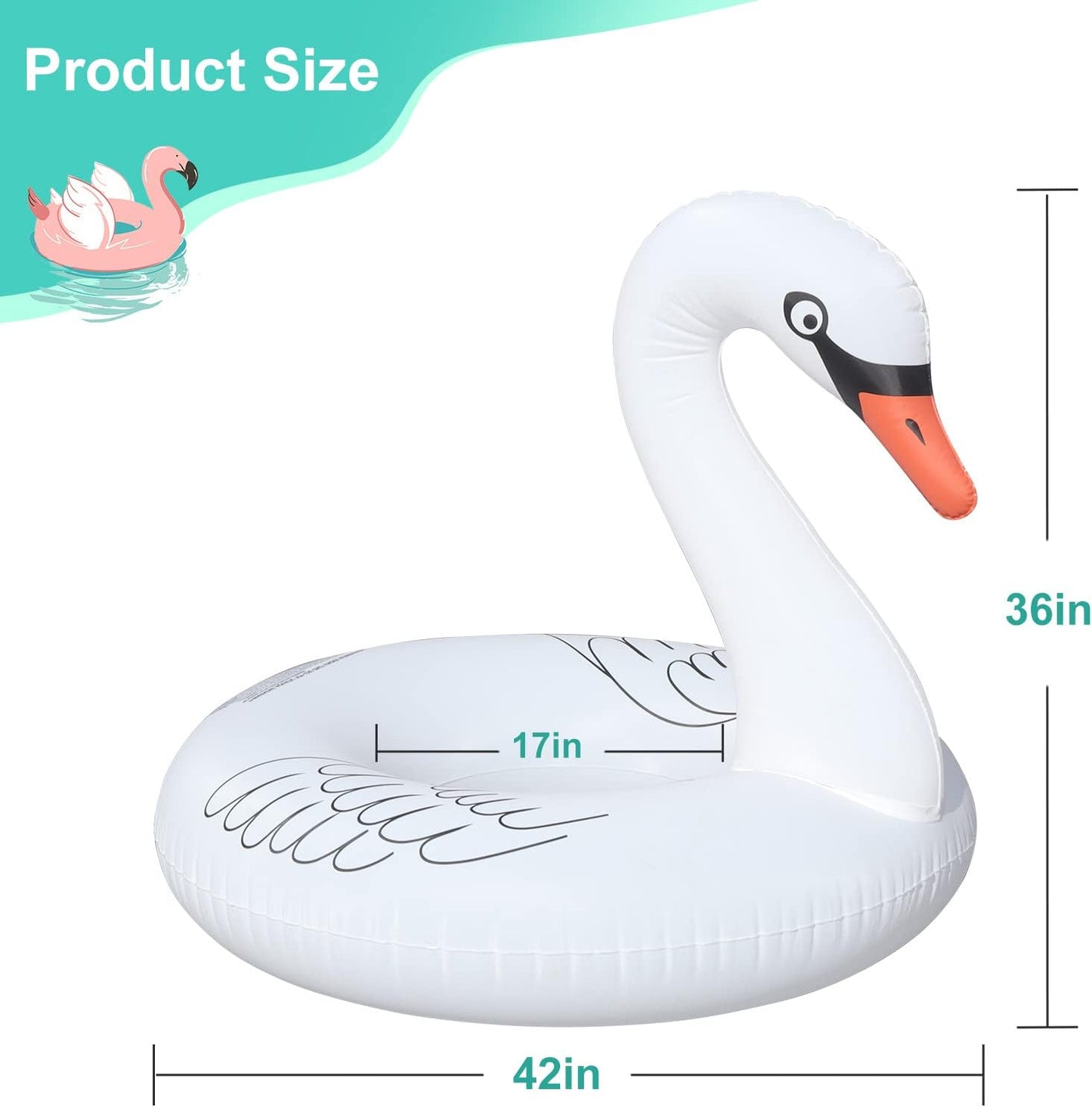 HotInflatable Swan Pool Float with Colorful Lights, FlyfreeU Solar Powered LED Color Changing Swan Swim Tube Rings, 42'' Large Pool Beach Floaties Lake and Beach Floaty Pool Raft Lounge for Adults Party
