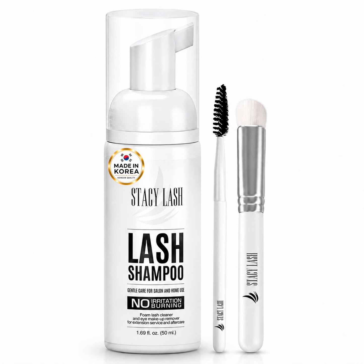 HotSTACY LASH Eyelash Extension Shampoo + Brush / 1.69 fl.oz / 50ml / Korean Makeup Remover/Eyelid Foaming Cleanser/Wash for Extensions & Natural Lashes/Supplies for Professional & Home Use