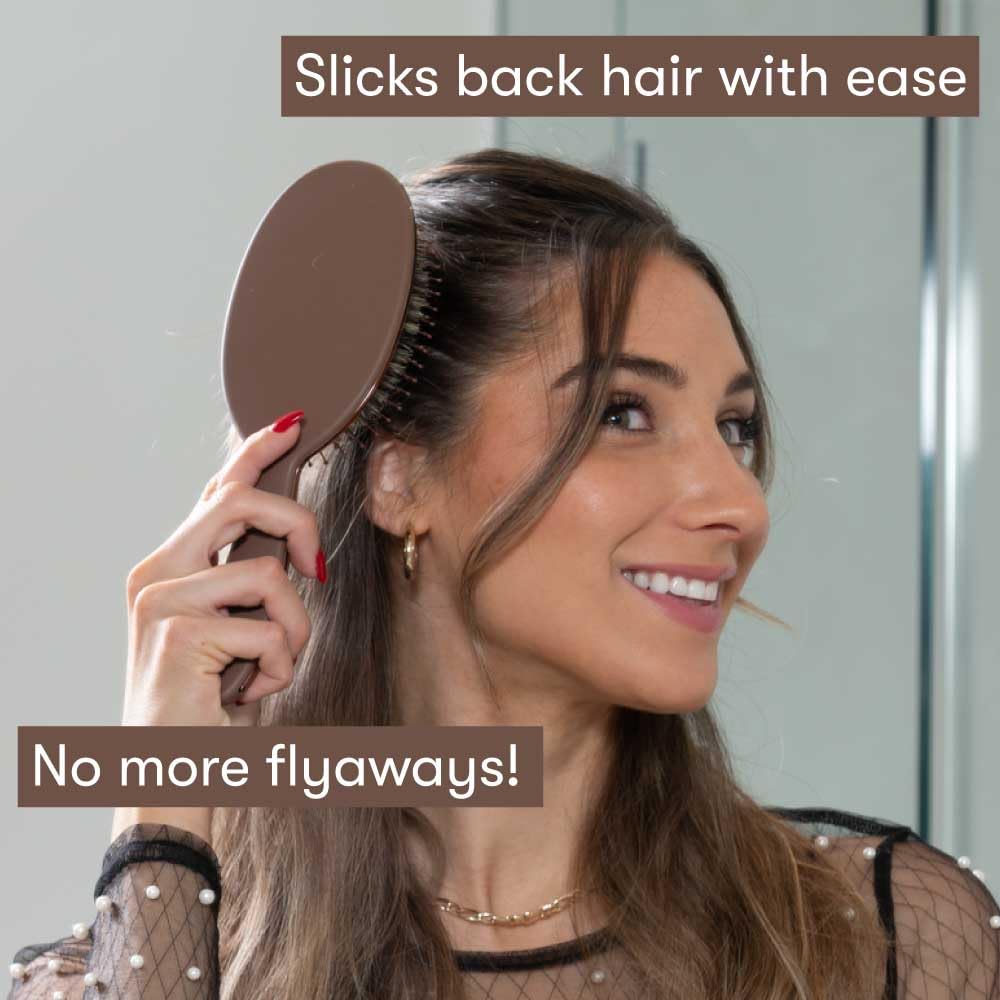 HotFRAMAR Soft Boar Bristle Hair Brush For Women – Boars Hair Brush For Women, Boar Brush For Fine Hair, Hairbrush For Fine Hair, Soft Bristle Brush For Slick Back, Volume and Shine - Chocolate