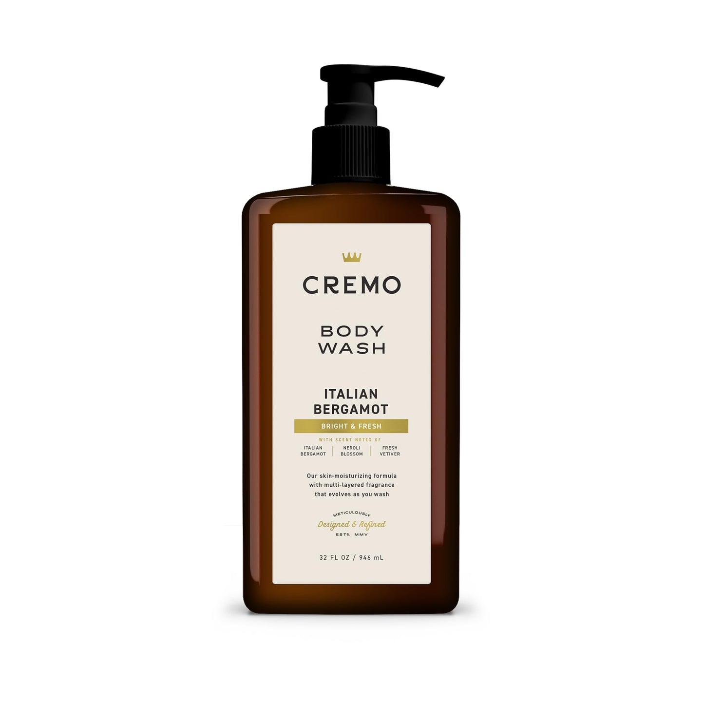 HotCremo Rich-Lathering Italian Bergamot Body Wash for Men, 32 Fl Oz