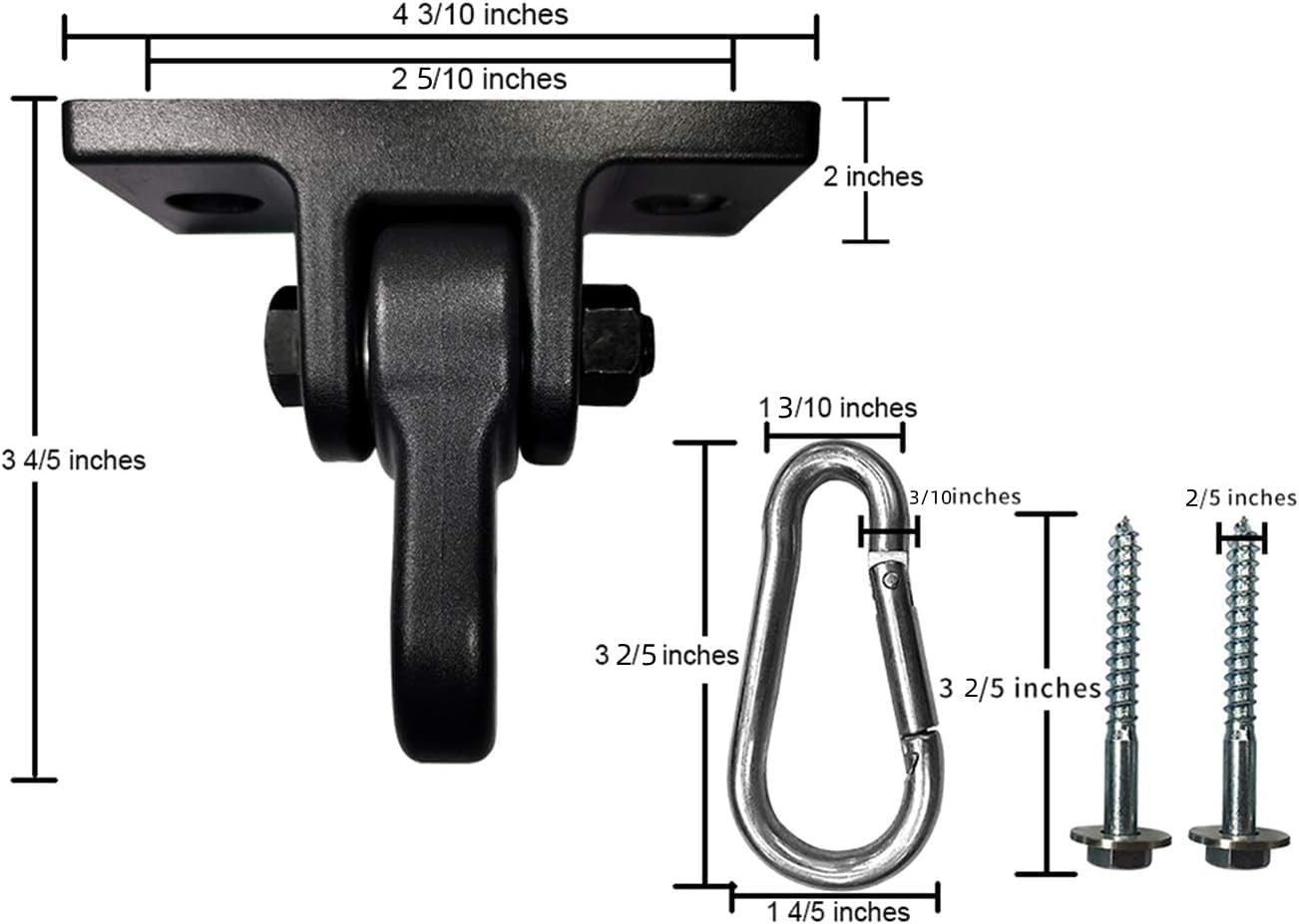 HotABUSA Heavy Duty Black Swing Hangers Screws Bolts Included Over 5000 lb Capacity Playground Porch Yoga Seat Trapeze Wooden Sets Indoor Outdoor 2 Pack
