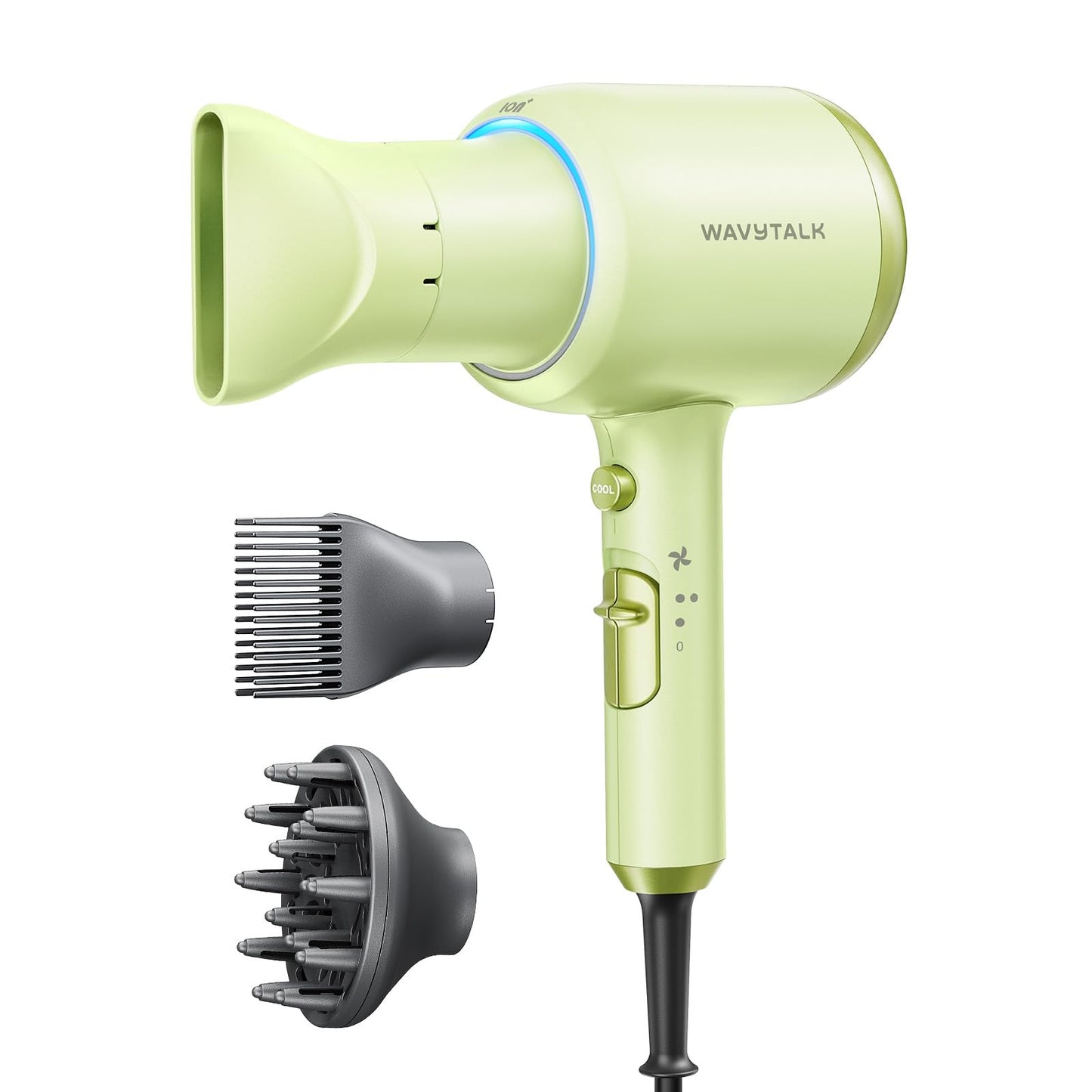 HotWavytalk Hair Dryer with Diffuser, Blown Away Ionic Hair Dryer for Curly Hair with Comb, 1875W Fast Drying Blow Dryer with Ceramic Technology, 3 Attachments for All Hair Types, Light and Quiet, Black