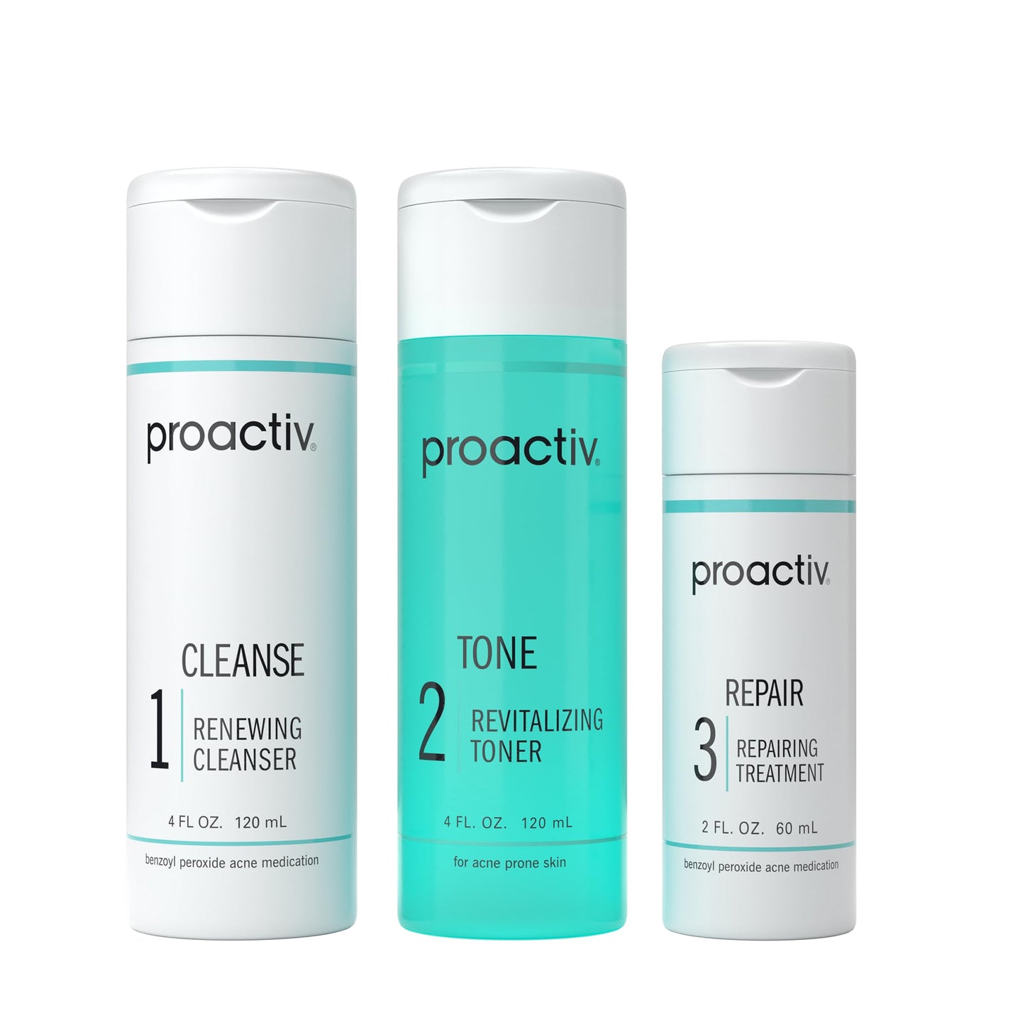 HotProactiv 3 Step Acne Treatment - Benzoyl Peroxide Face Wash, Repairing Acne Spot Treatment for Face and Body, Exfoliating Toner - 30 Day Complete Acne Skin Care Kit