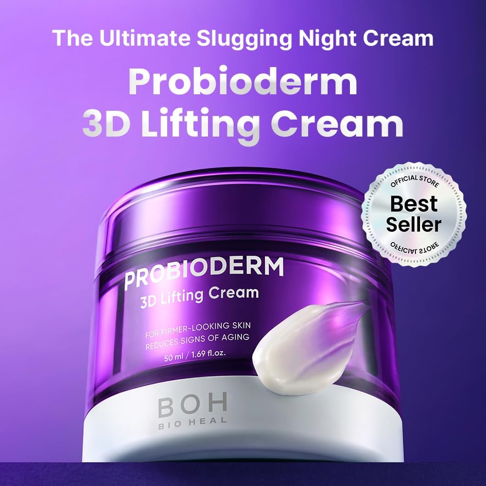 HotBIOHEAL BOH Probioderm 3D Lifting Cream 1.7 fl oz - Cardi B's Advanced Korean Facial Night Cream with 17-Peptide Complex & Probioderm for Face and Neck, Butter-Rich Texture for Perfect Slugging
