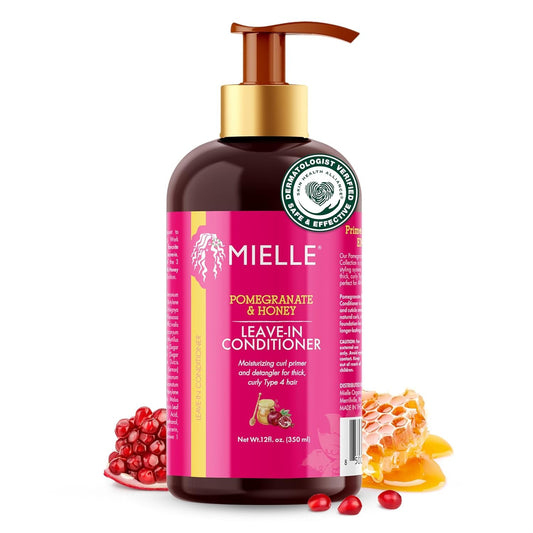 HotMielle Organics Pomegranate & Honey Leave-In Conditioner for Curly Hair - Moisturizing Detangler & Curly Hair Treatment to Help Repair Damage, Prevent Frizz & Improve Shine, 12 Fl Oz