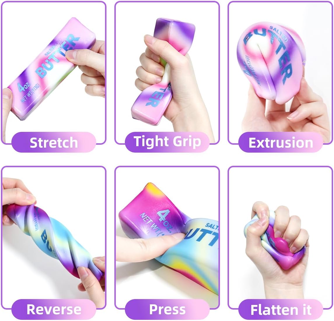 Hot2 Pcs Rainbow Butter Squishy Stick , Super Soft Slow Rising Fidget Squeeze Toy, Colorful Sensory Stress Relief Desk Toy for Home, Office, Travel, Novelty Anxiety Relief Toy for Kids & Adults