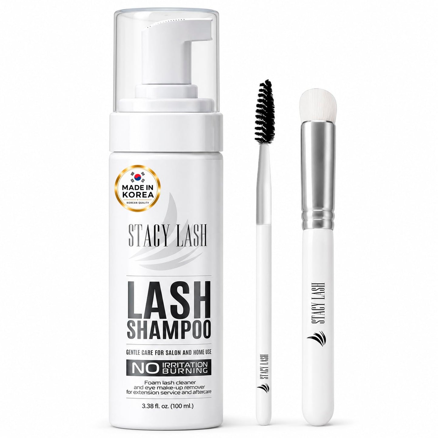 HotSTACY LASH Eyelash Extension Shampoo + Brush / 1.69 fl.oz / 50ml / Korean Makeup Remover/Eyelid Foaming Cleanser/Wash for Extensions & Natural Lashes/Supplies for Professional & Home Use