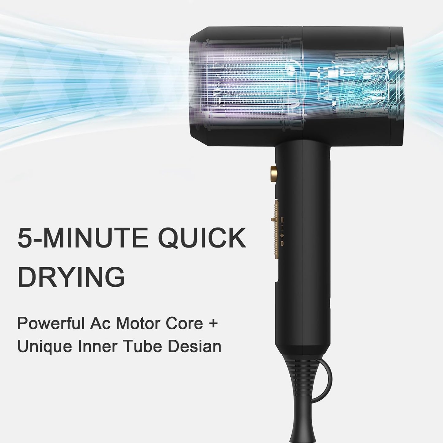 Hotslopehill Professional Ionic Hair Dryer, Powerful 1800W Fast Drying Low Noise Blow Dryer with 2 Concentrator Nozzle 1 Diffuser Attachments for Home Salon Travel (Black)
