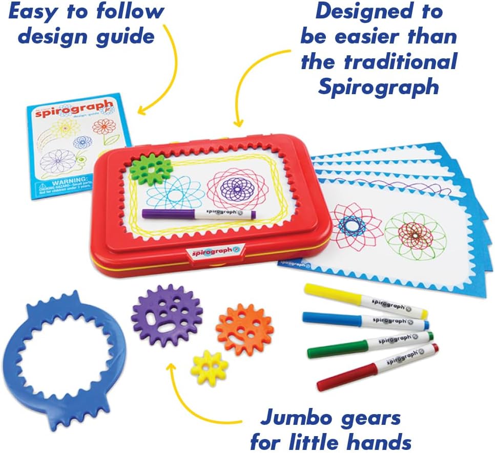 HotSpirograph Jr. — Jumbo Sized Gears Classic Retro Toy For Spiral Drawing Art Design Toy Kit for Smaller Hands — For Kids Ages 3 and Up