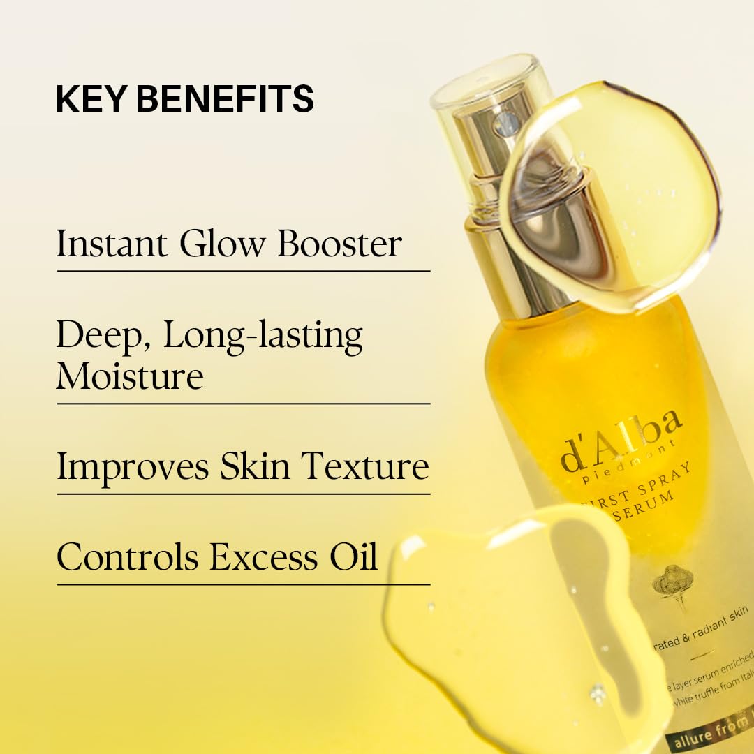 Hotd'alba Piedmont Italian White Truffle First Spray Serum, Vegan Skin Care, Hydrating Face Moisturizer, Glow Serum for Radiant Skin, Non Comedogenic, All In One Mist (1.69 fl oz.)