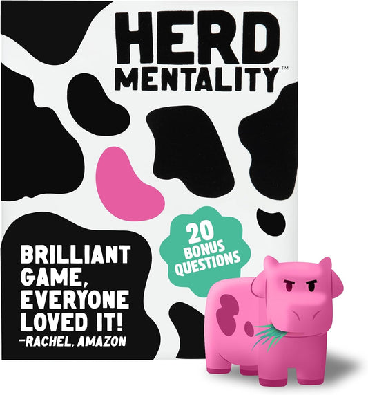 HotHerd Mentality Udderly Funny Family Board Game, Ages 10+ | Think the Same to Win, Easy & Fun for Big Groups, 4-20 Players, Kids & Adults, Dodge the Pink Cow, Summer Camp Games