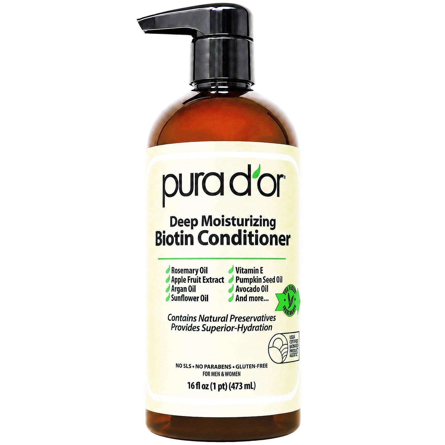 HotPURA D'OR Anti-Thinning Biotin Shampoo & Hair Regrowth Conditioner, CLINICALLY TESTED Effective Results, Thickening Herbal Blend For Women & Men, Original Gold Label Set, Natural Earthy Scent, 16oz x2