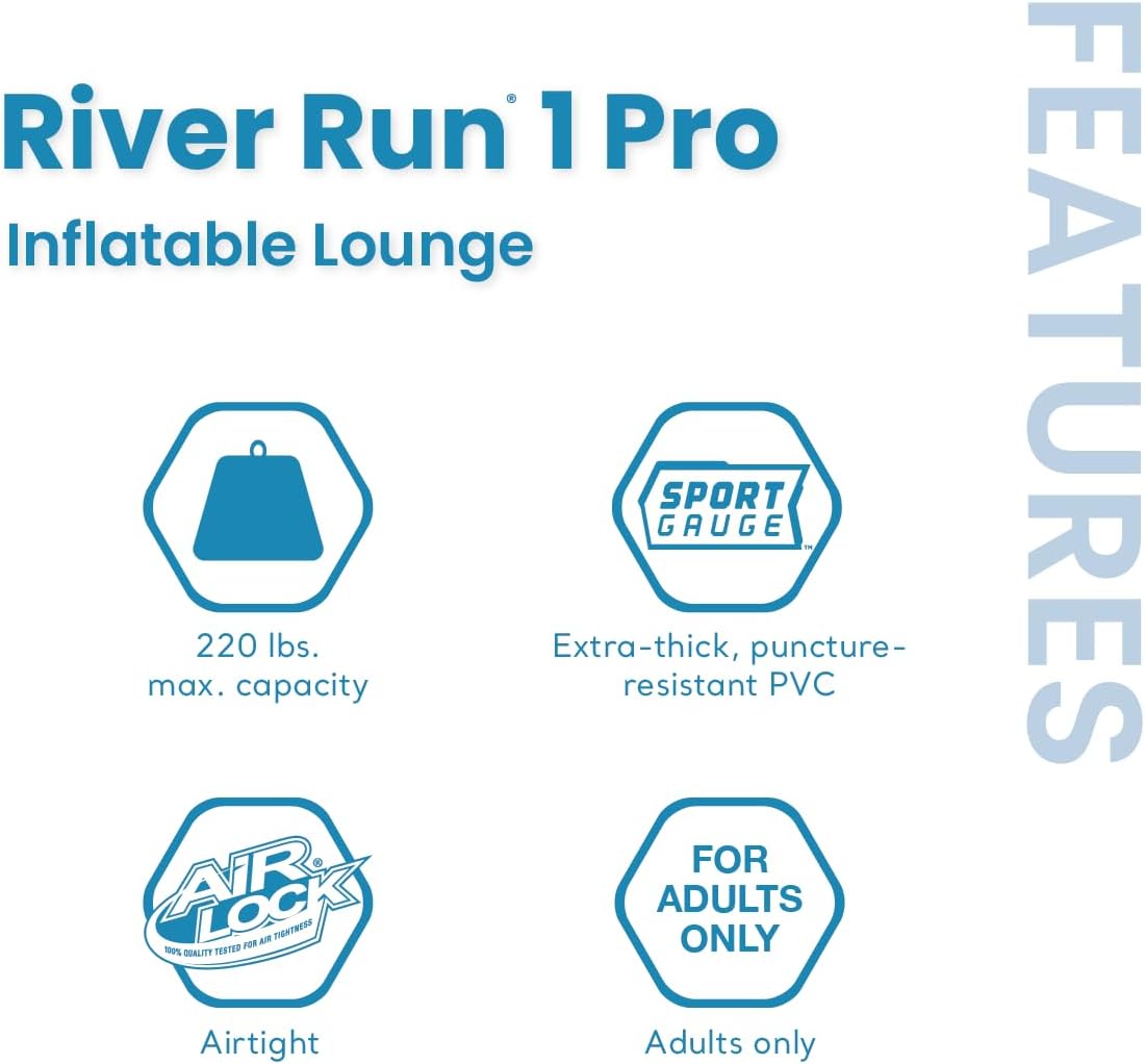 HotINTEX 56843EP River Run 1 Pro Inflatable Floating Lounge: GoPro/Phone Mount – Built-in Cup Holder and Storage Compartment – Durable Grab Handles – Easy-to-Use Connectors – 220lb Weight Capacity