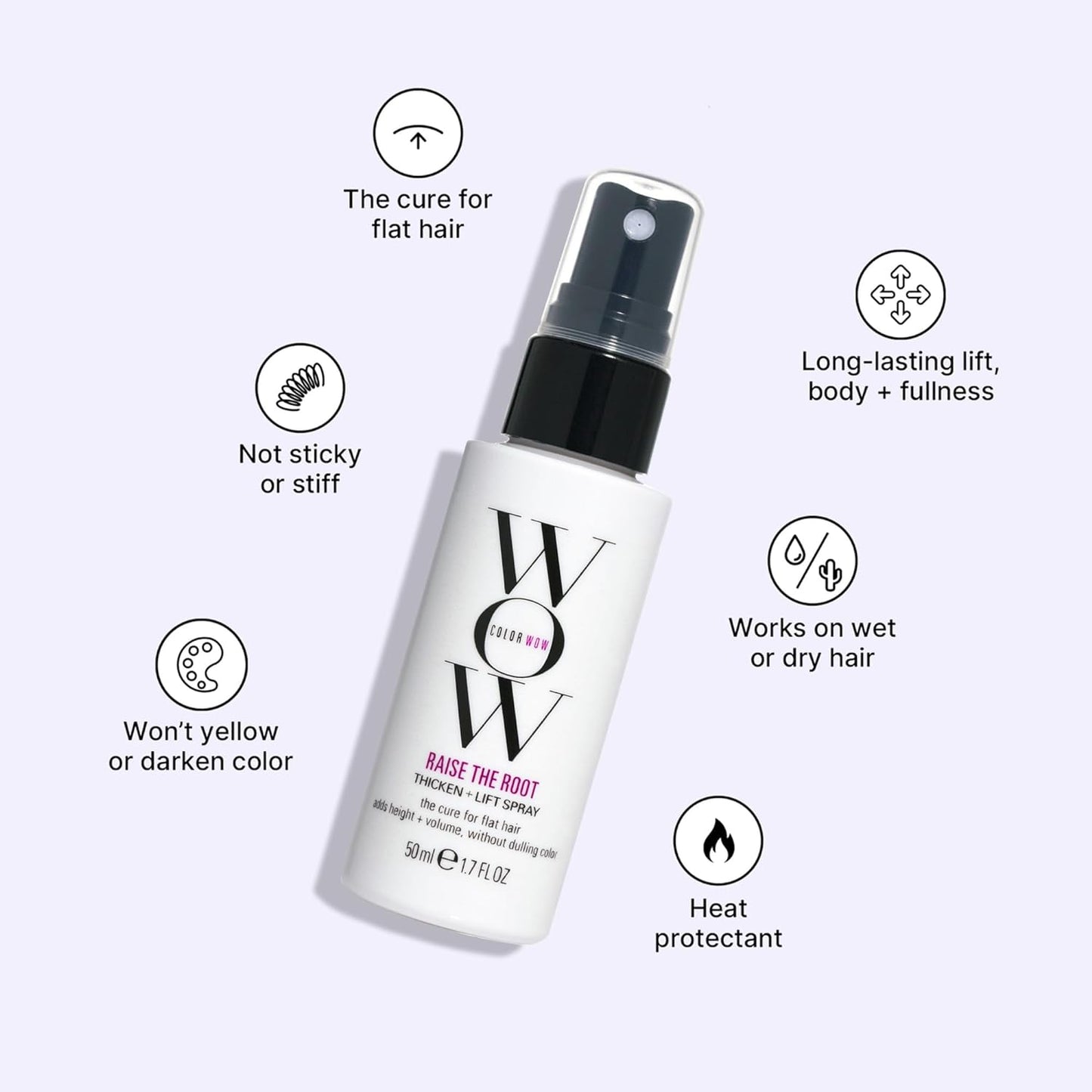 HotCOLOR WOW Raise the Root Thicken + Lift Spray, 1.7 fl oz All-Day Volume for Fine, Flat Hair without Dulling Color