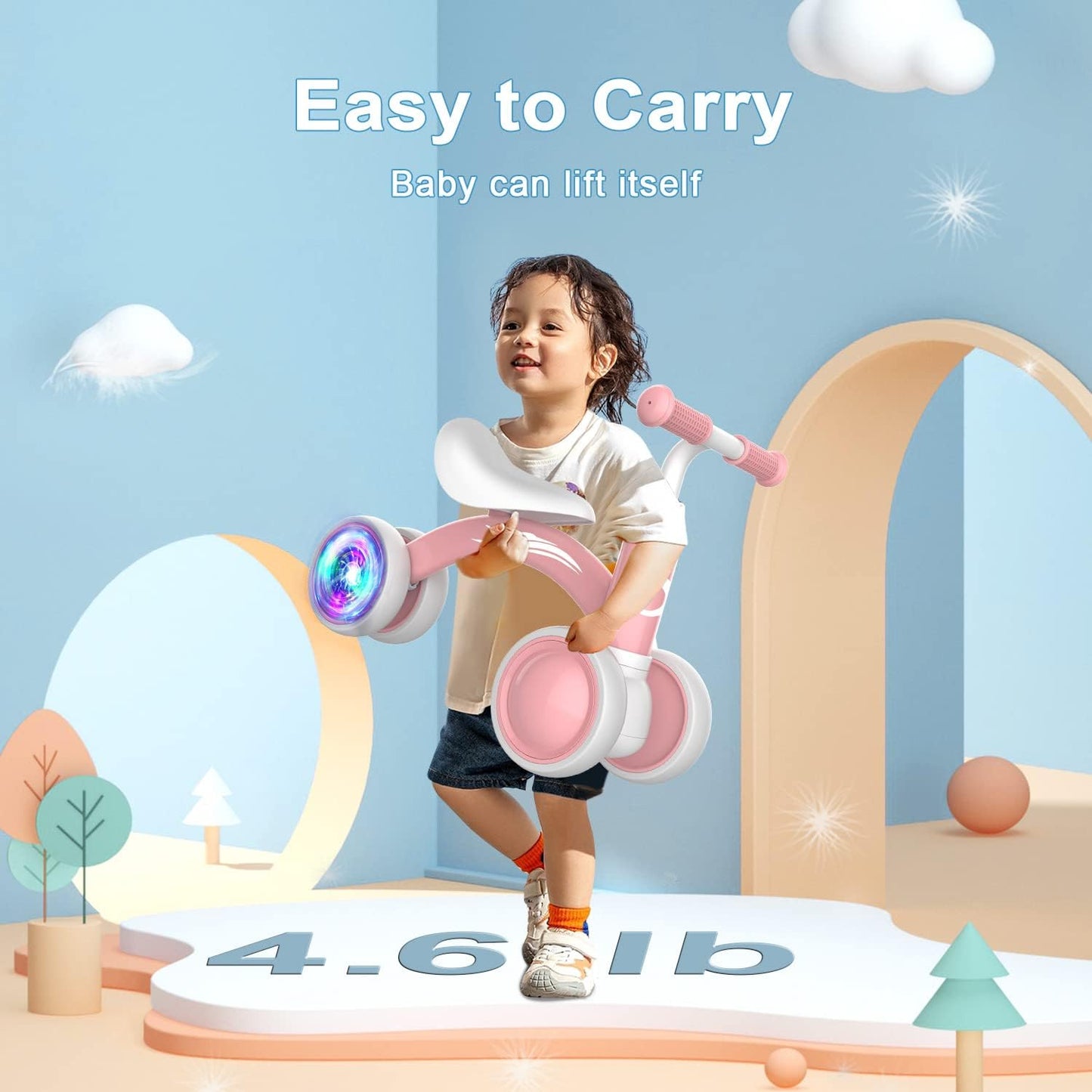 HotGamfeiny Colorful Lighting Baby Balance Bike Toys for 1 Year Old Boy Girl Gifts, 10-36 Month Toddler Balance Bike, No Pedal 4 Silence Wheels & Soft Seat First Riding on Toys, 1st Birthday Gifts