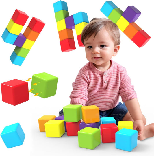 HotMagnetic Building Blocks Large, 1.65 inch Magnetic Stacking Cubes for Toddlers, Sensory & Montessori Toys for Boys & Girls 1 2 3 Years Old (12 PCS)