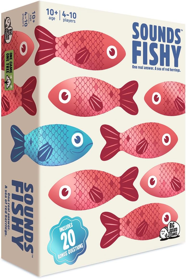 Hot Sounds Fishy Amazon Exclusive Trivia Party Game, Age 10+ | Bluffing Beats Brains, Different Every Time, Know It or Make It Up, Ages 8+, Fun for Kids & Adults, Great for Cookouts
