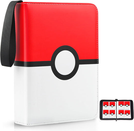 Hot Card Binder 4 Pocket, Trading Card Holder Fits 400 Cards With 50 Removable Sleeves, Portable Collection Card Ablum, Game Card Case book With Zipper for Gift, Red