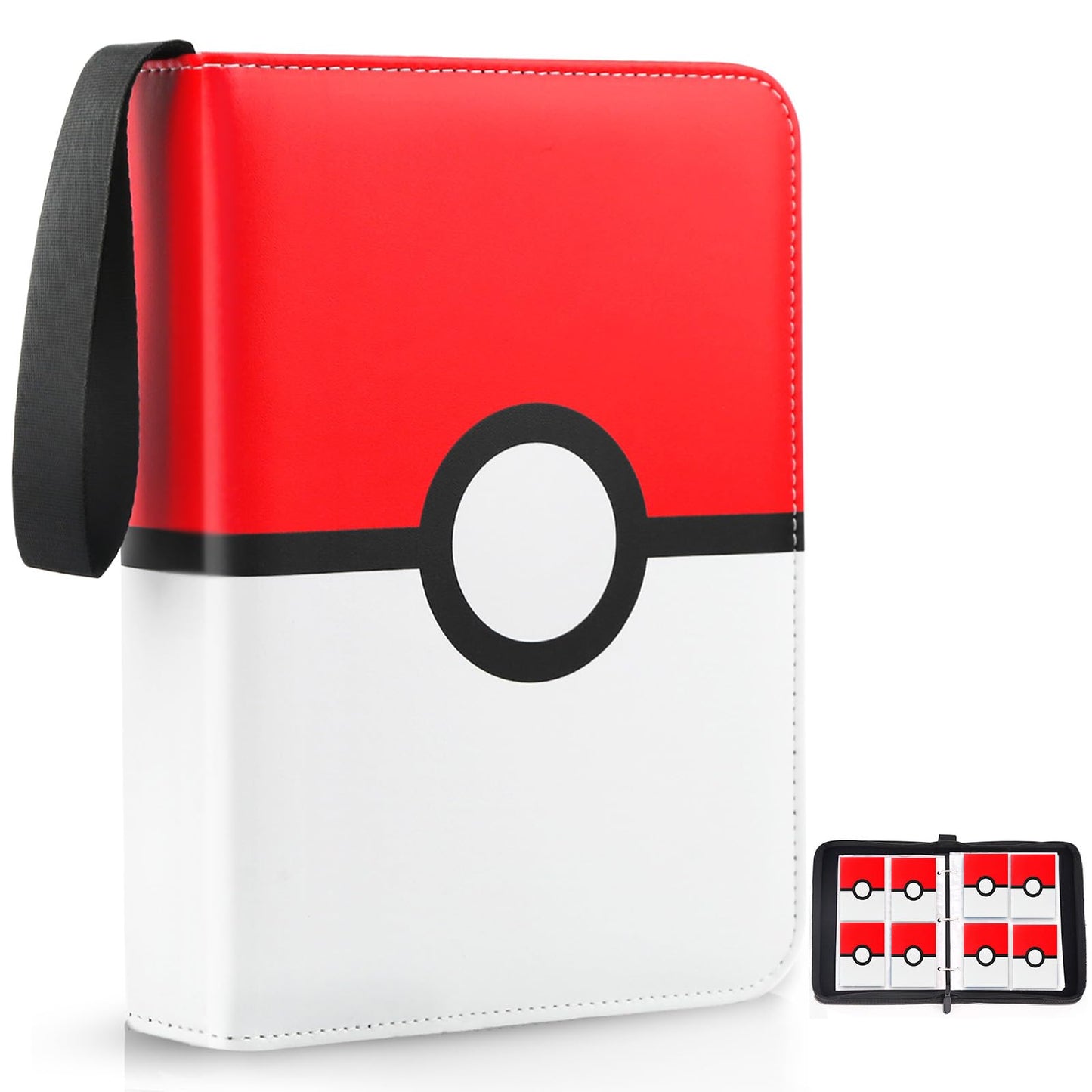 Hot Card Binder 4 Pocket, Trading Card Holder Fits 400 Cards With 50 Removable Sleeves, Portable Collection Card Ablum, Game Card Case book With Zipper for Gift, Red