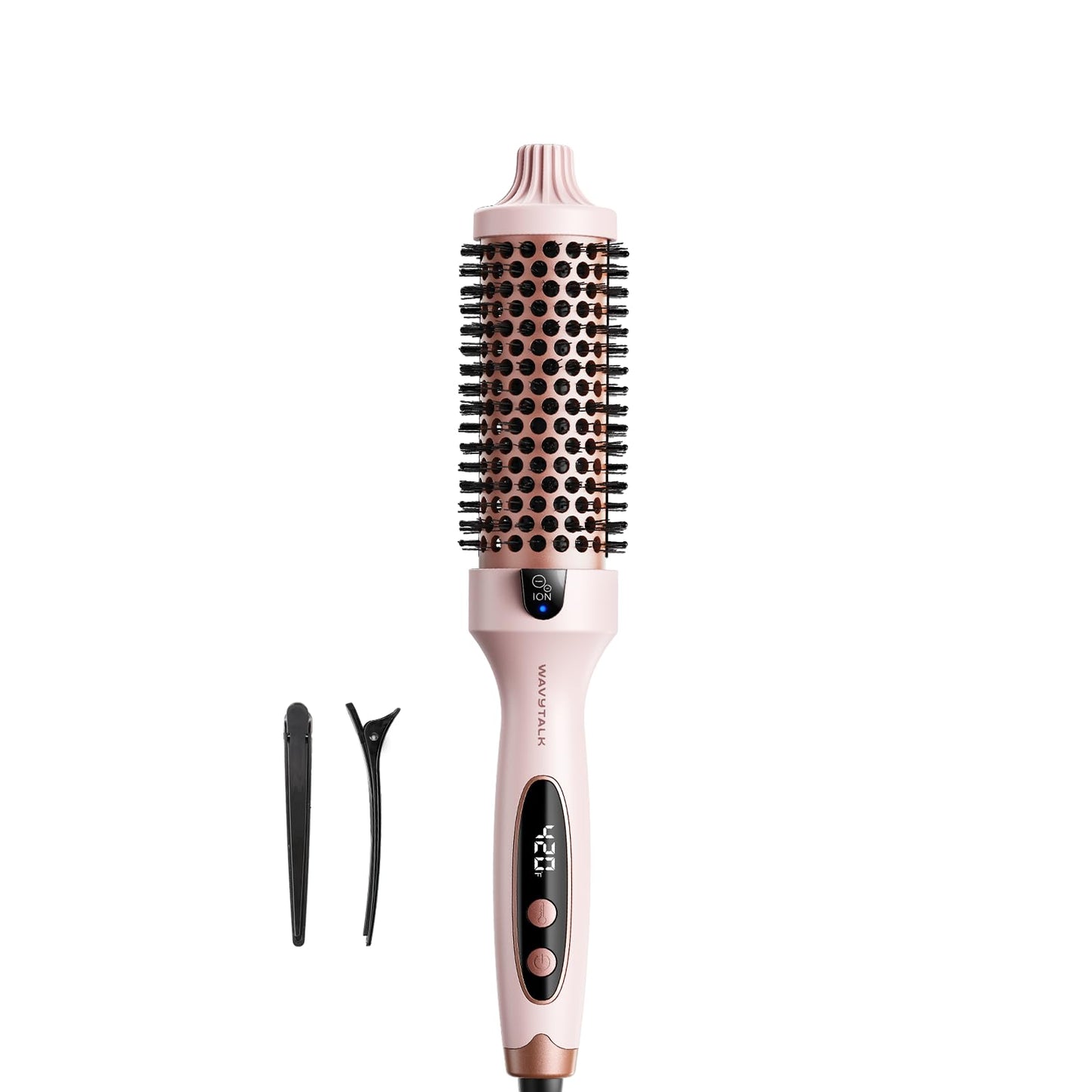 HotWavytalk Thermal Brush Blowout Boost 1.5″ Heat Round Brush for Blowout Look | Negative Ion Technology, Tourmaline Ceramic, 5 Temperature Settings Dual Voltage, Less Damage, Sakura Pink