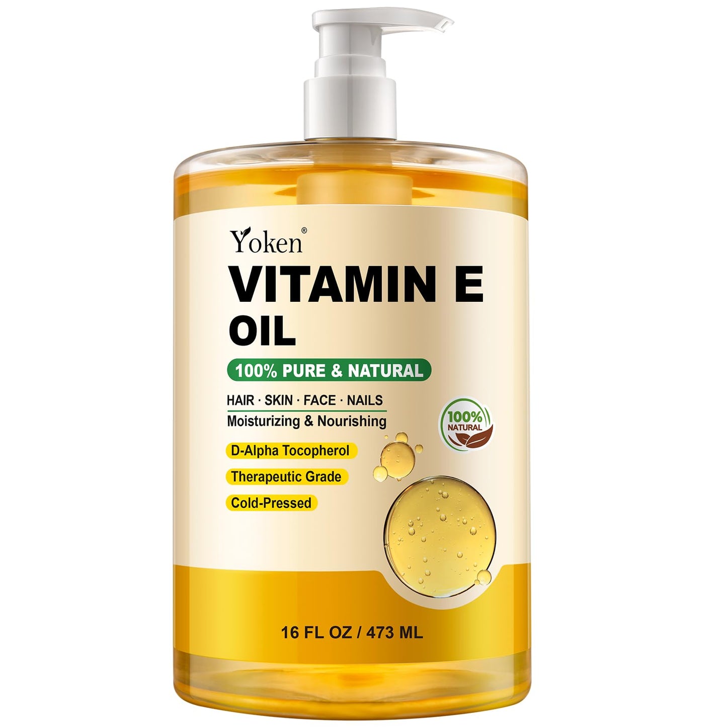 HotYoken Vitamin E Oil for Skin Face Body 8 Oz Cold Pressed Vitamine Body oils | Pure D-Alpha Tocopherol Liquid Nails Vit e Women Moisturizing Dry Skin Unscented Carrier Oil Hydrate Hexane Free After Shower