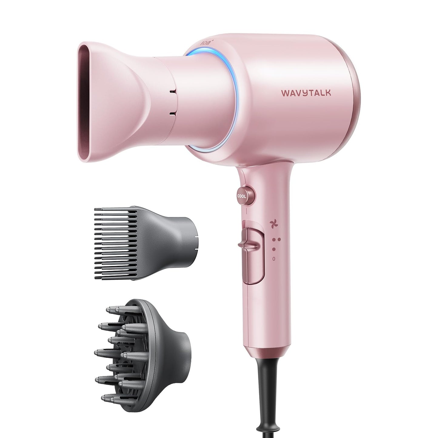 HotWavytalk Hair Dryer with Diffuser, Blown Away Ionic Hair Dryer for Curly Hair with Comb, 1875W Fast Drying Blow Dryer with Ceramic Technology, 3 Attachments for All Hair Types, Light and Quiet, Black