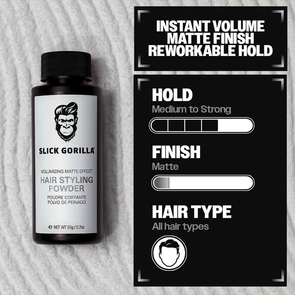 HotSlick Gorilla Hair Styling Powder for Men, Texture Powder 0.70 oz (20g) | Matte texturizing powder for volume, root lift, no shine and lightweight hold