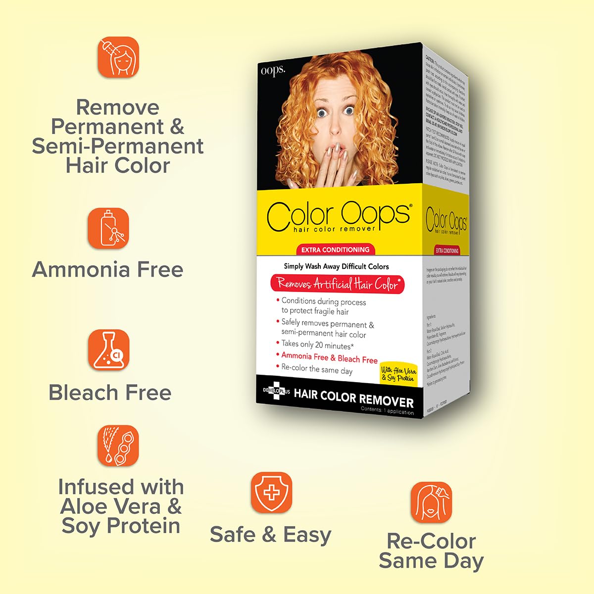 HotColor Oops Extra Conditioning Hair Color Remover, 1 Application | Processes in 20 Minutes, Safely Removes Permanent & Semi-Permanent Dye, Ammonia & Bleach Free
