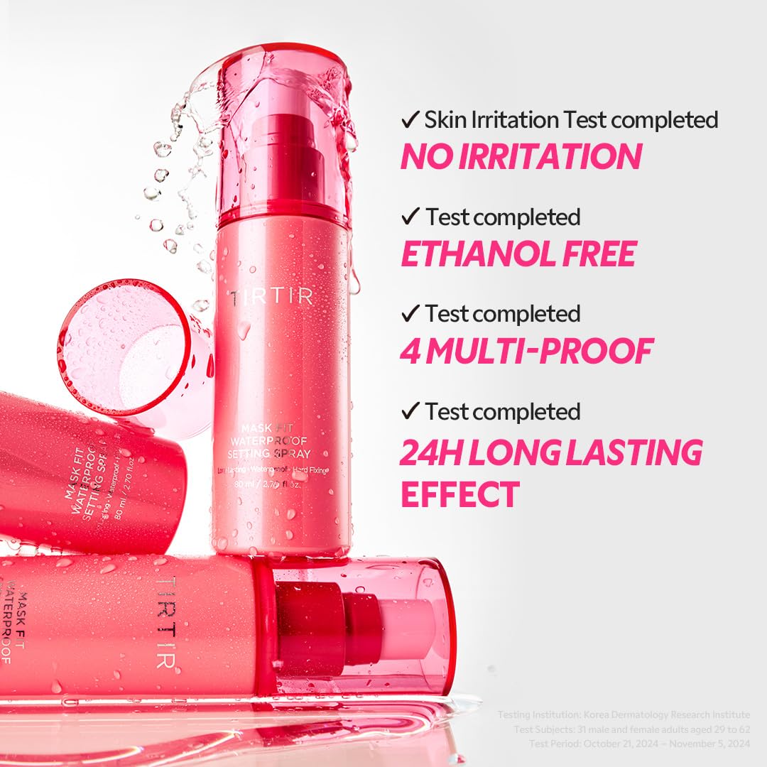 HotTIRTIR Waterproof Setting Spray – 24 Hour Long Lasting Fix, Sweatproof Water Resistant Makeup Finisher – Ethanol Free, Semi Matte Finish for Oily Skin – Korean Makeup Fixer