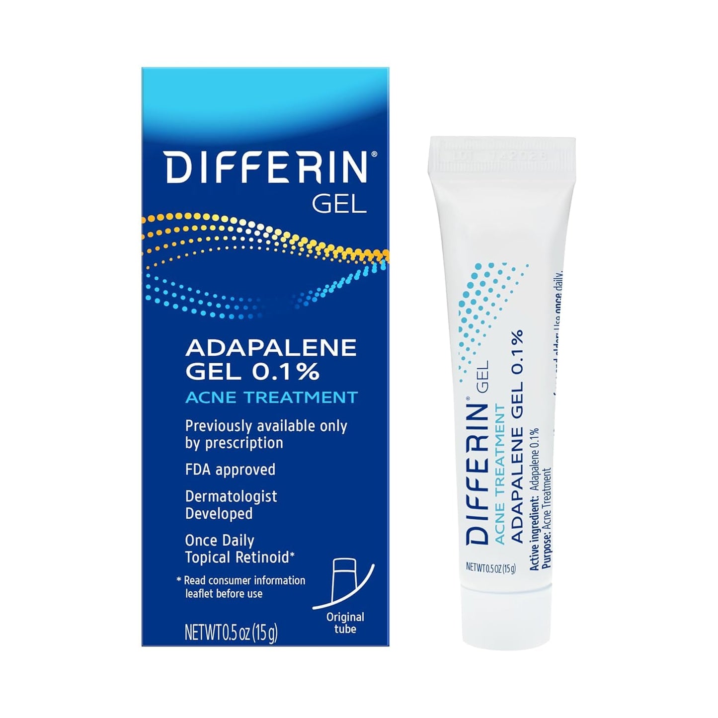 HotDifferin Acne Treatment Gel, 30 Day Supply, Retinoid Treatment for Face with 0.1% Adapalene, Gentle Skin Care for Acne Prone Sensitive Skin, 15g Tube (Packaging May Vary) | 30-Day Supply, OTC Retinoid, Clears Acne & Prevents Breakouts, Gentle For Sensi