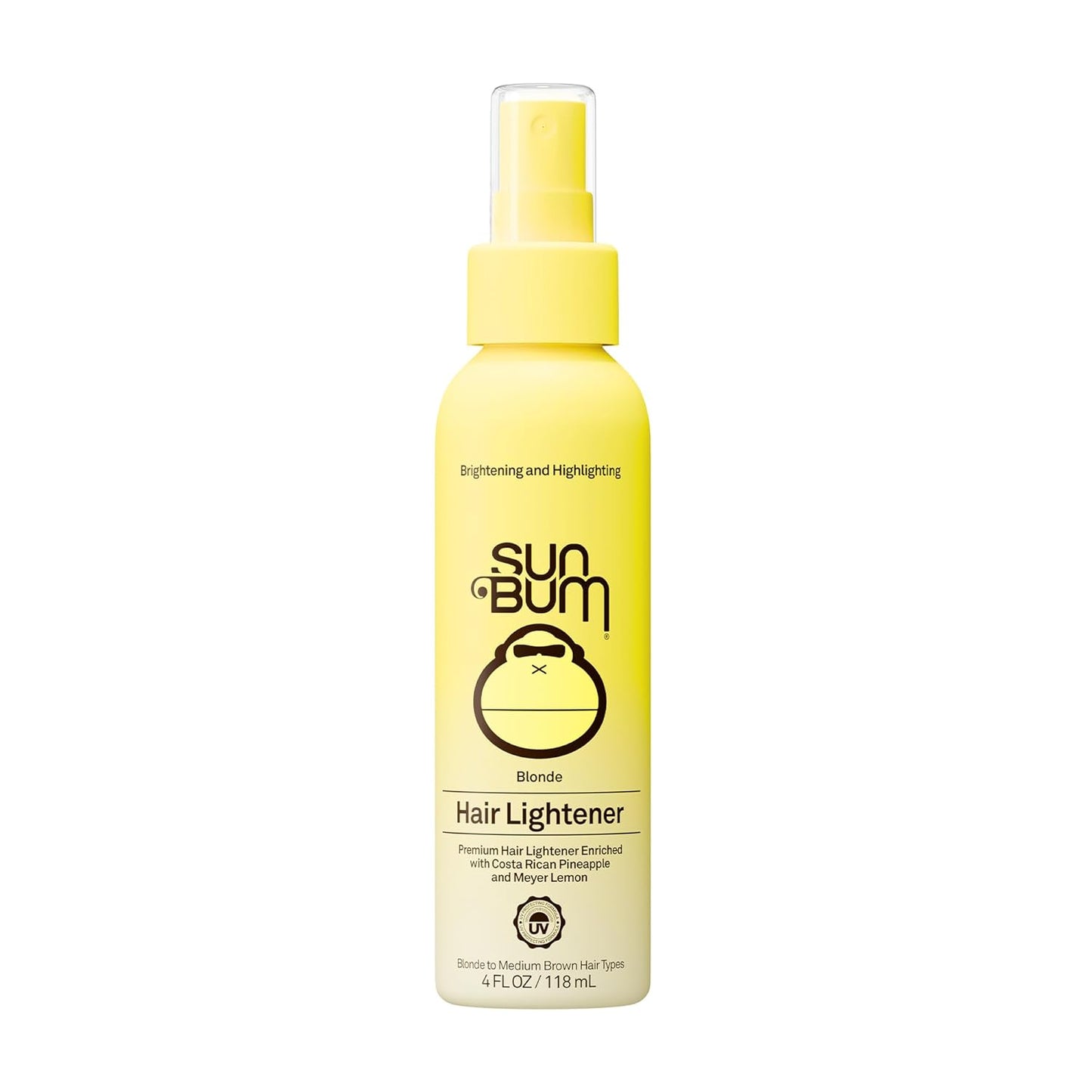 HotSun Bum Hair Lightener Spray - For Blonde to Medium Brown Hair Types - UV Protecting - Enriched with Pineapple and Meyer Lemon - Vegan - 4 oz