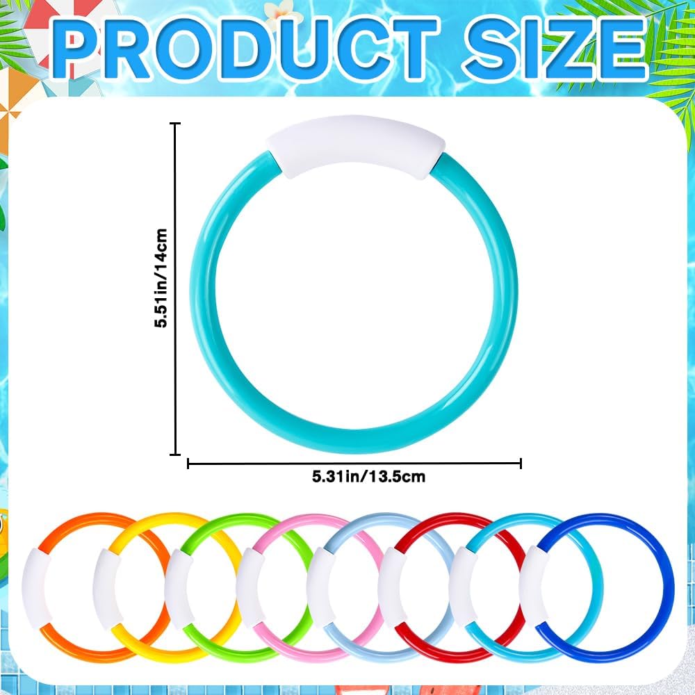Hot Vellibring 8PCS Pool Diving Swim Toys Colorful Underwater Training Sinking Throwing Dive Rings for Kids Summer Pool Swimming Party Favor Games