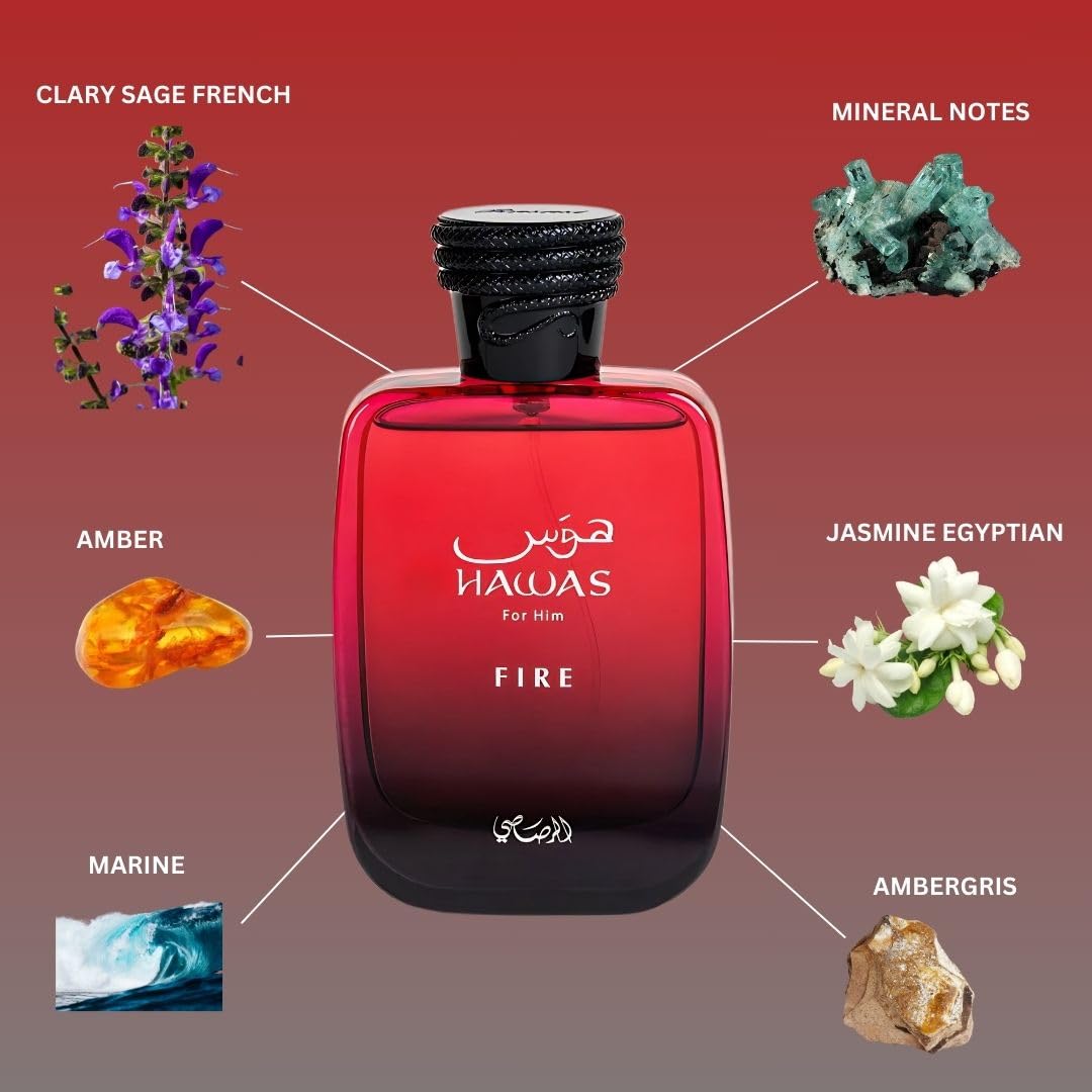 Hot RASASI Hawas Fire Eau De Parfum Spray 100ML(3.4 Oz) - Bold Long Lasting Arabian Perfume For Men With A Fiery Essence - Indulge In A Luxurious Perfume Men That Captures Masculine Elegance And Strength