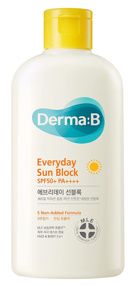 HotDerma B Everyday Sun Block Large Size Sunscreen SPF50+ PA++++ 6.71 Fl Oz, 200ml Fast-Absorbing Lightweight SPF Moisturizer, Facial Body Non-Sticky for Dewy Skin, Korean Protection Lotion | Korean Face Sunscreen | Lightweight Hydrating Formula | No Whit