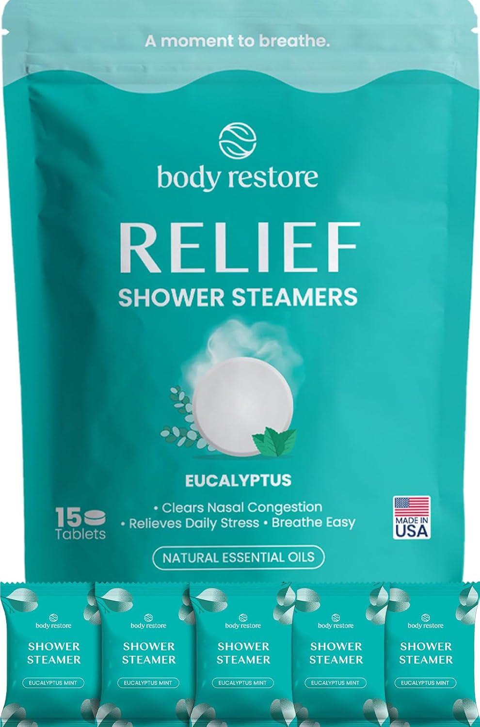 HotBodyRestore Shower Steamers Aromatherapy, Self Care Gifts, Relief 15 Pack | Birthday Gifts for Women & Men, Spa Stress Relief & Relaxation, Eucalyptus & Menthol Essential Oil Tablets