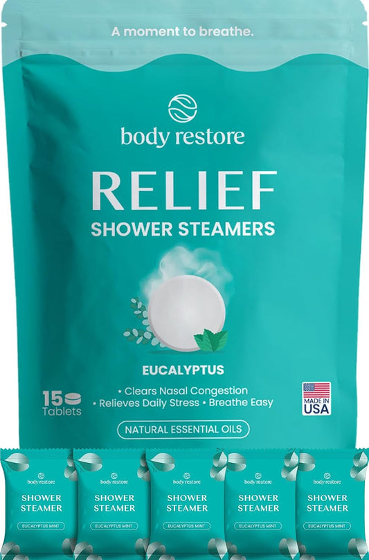 HotBodyRestore Shower Steamers Aromatherapy, Self Care Gifts, Relief 15 Pack | Birthday Gifts for Women & Men, Spa Stress Relief & Relaxation, Eucalyptus & Menthol Essential Oil Tablets