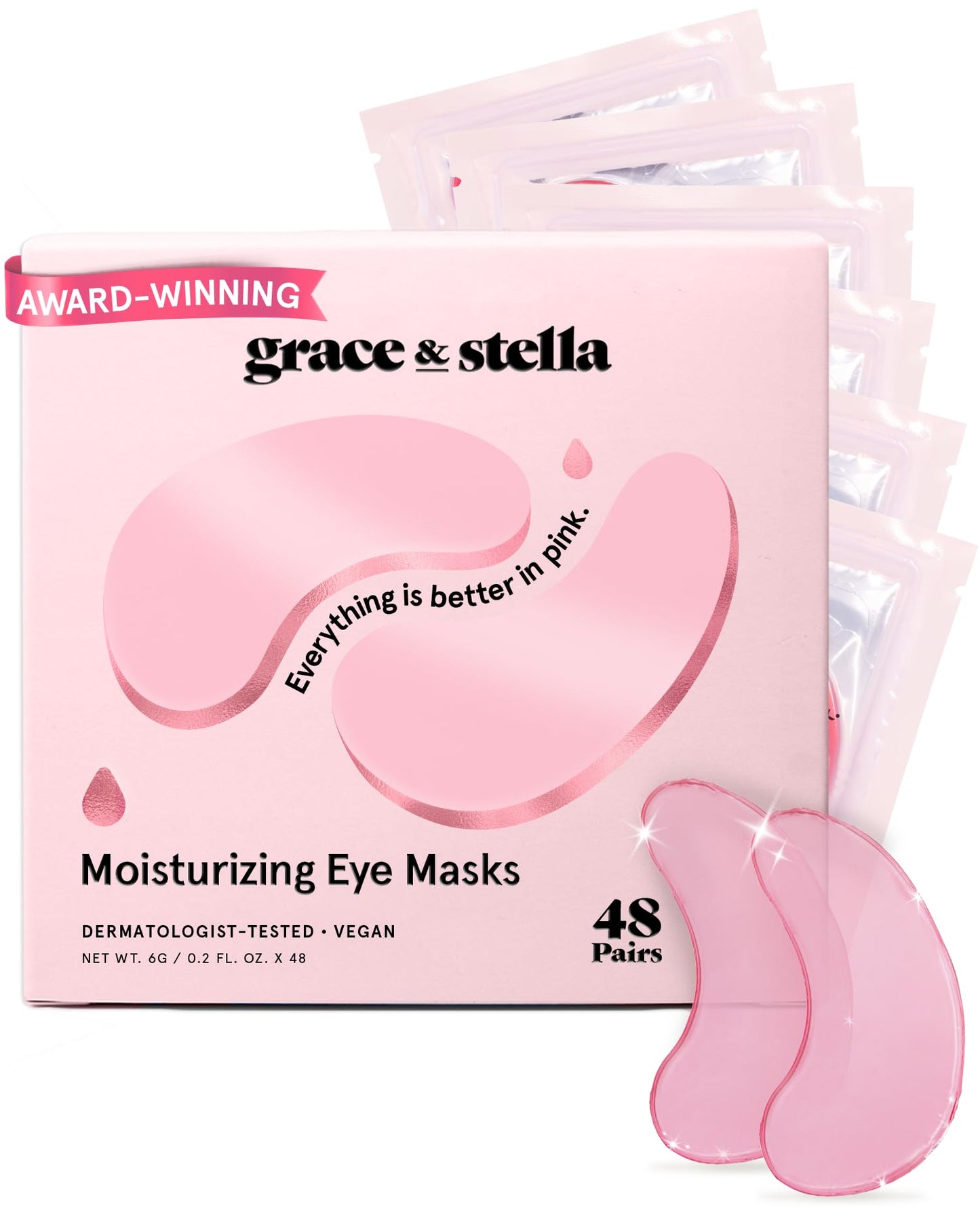 Hotgrace & stella Award Winning Under Eye Mask Reduce Dark Circles, Puffy Eyes, Undereye Bags, Wrinkles, Gel Under Eye Patches, Get Well Gifts for Women - Vegan Eye mask (24 Pairs, Blue)