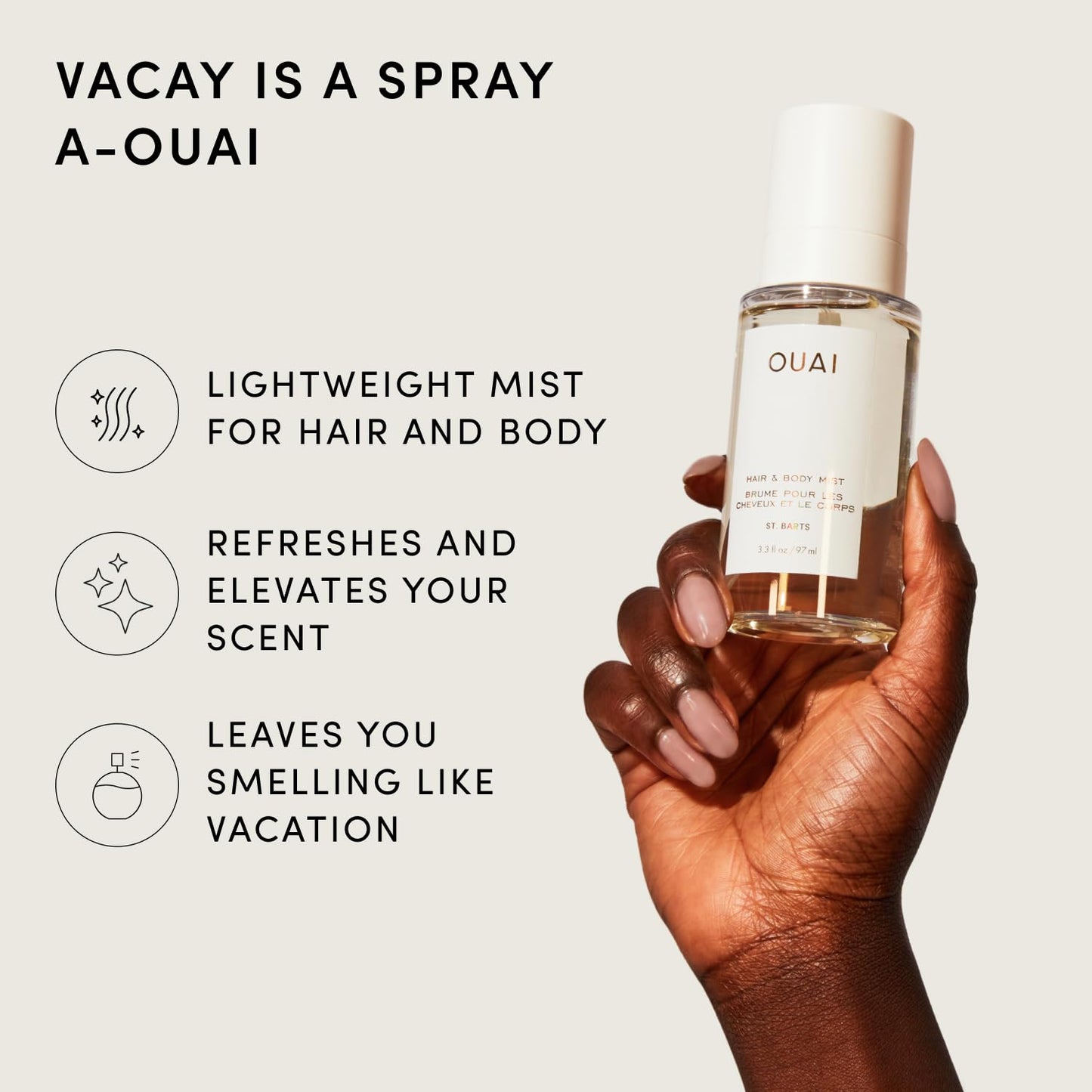 HotOUAI St. Barts Hair and Body Mist - Tropical-Scented Hair Perfume and Body Spray - Notes of Dragonfruit, Orange Blossom, Tuberose & Musk (3.3 Fl Oz)