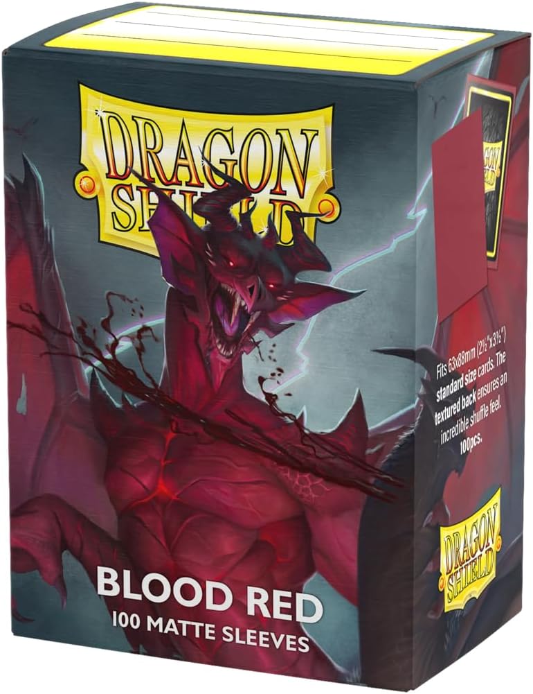 HotDragon Shield | Standard Size Card Matte Sleeves | 100 CT - Smooth & Tough Premium TCG Sleeves | Compatible with Pokemon, Flesh & Blood, One Piece & Magic the Gathering | Blood Red - Matte
