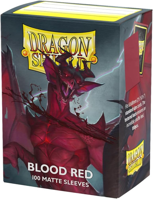 HotDragon Shield | Standard Size Card Matte Sleeves | 100 CT - Smooth & Tough Premium TCG Sleeves | Compatible with Pokemon, Flesh & Blood, One Piece & Magic the Gathering | Blood Red - Matte