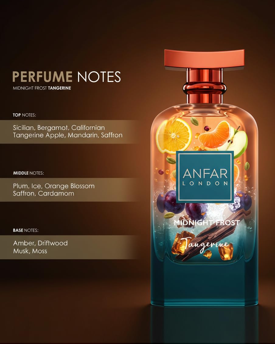 Hot ANFAR LONDON Midnight Frost Tangerine Eau de Parfum 100ml – Dubai Perfume for Men, Long Lasting Citrus Amber Musk Fragrance, Luxury Arabian Cologne