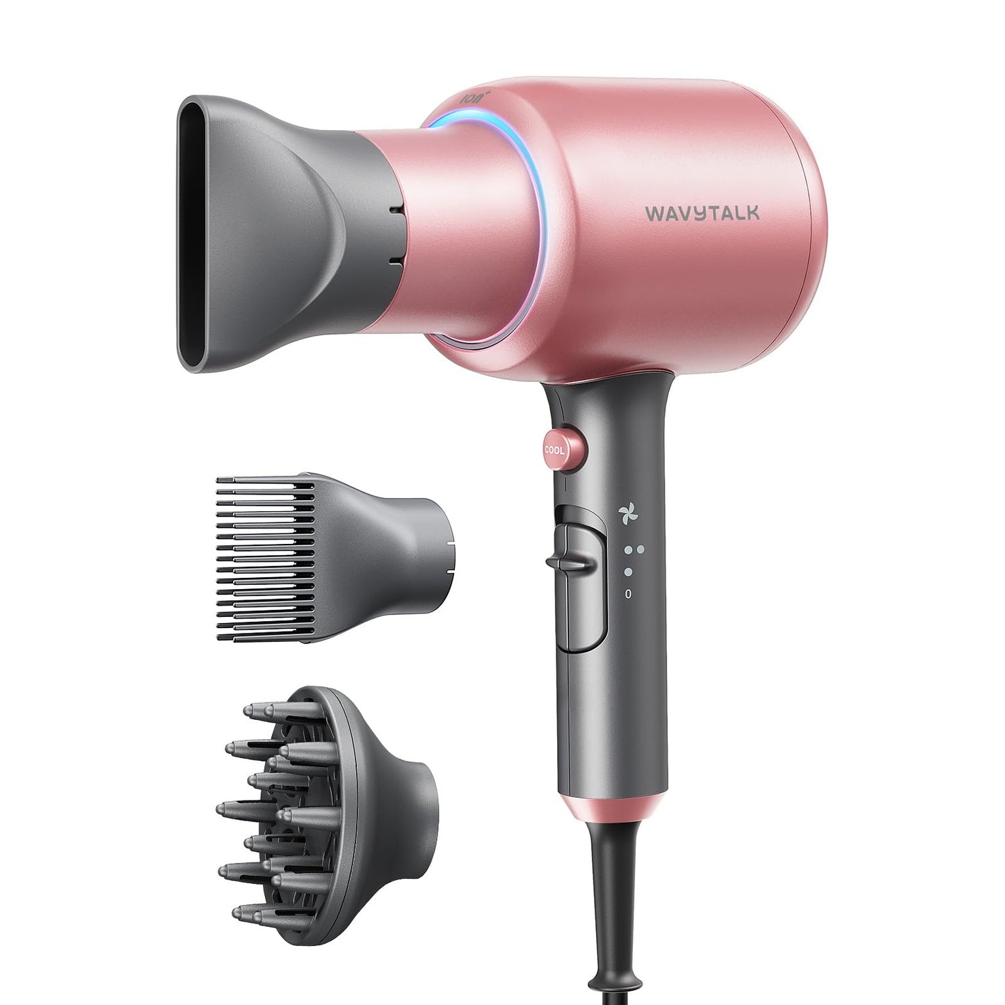 HotWavytalk Hair Dryer with Diffuser, Blown Away Ionic Hair Dryer for Curly Hair with Comb, 1875W Fast Drying Blow Dryer with Ceramic Technology, 3 Attachments for All Hair Types, Light and Quiet, Black