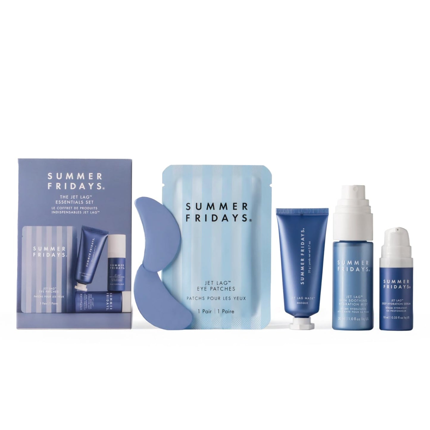 HotSummer Fridays Jet Lag™ Essentials - Mini Hydrating Skin Care Set With Jet Lag™ Mask, Eye Patches, Deep Hydration Face Serum & Hydration Mist - Travel Size Skincare Kit & Gift Set (4 Count)