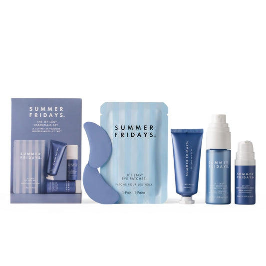 HotSummer Fridays Jet Lag™ Essentials - Mini Hydrating Skin Care Set With Jet Lag™ Mask, Eye Patches, Deep Hydration Face Serum & Hydration Mist - Travel Size Skincare Kit & Gift Set (4 Count)